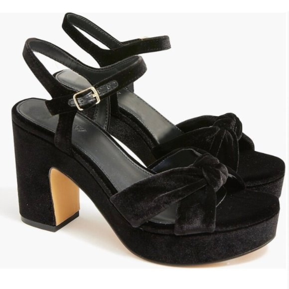 J. Crew Factory Velvet Platform Heels Black Size 8.5M NIB - Picture 1 of 8